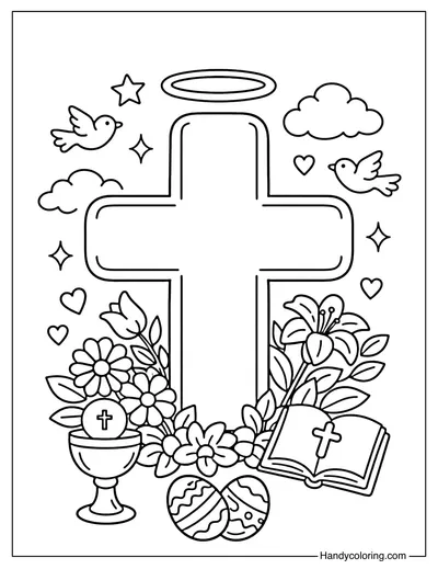 Cross with Easter Symbols