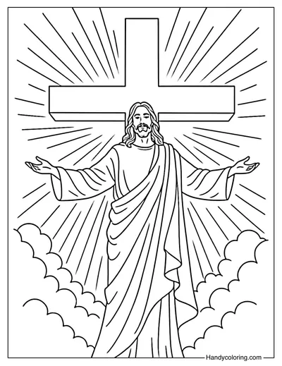 Cross with Jesus and Rays of Light