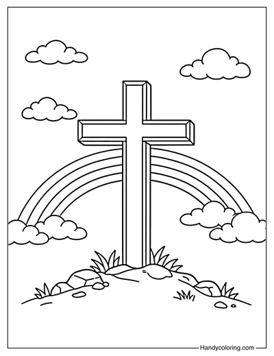 Cross with Rainbow Sky