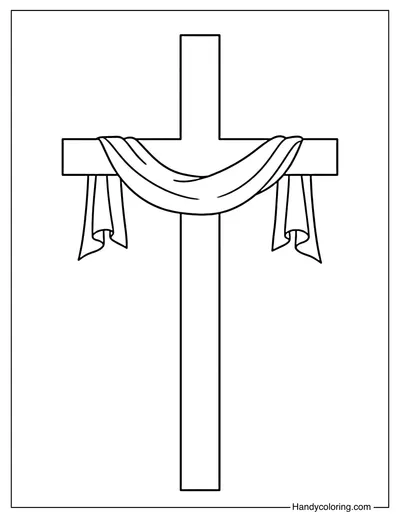 Cross with Ribbon Coloring Page
