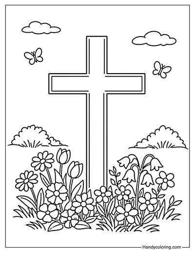 Cross with Spring Flowers