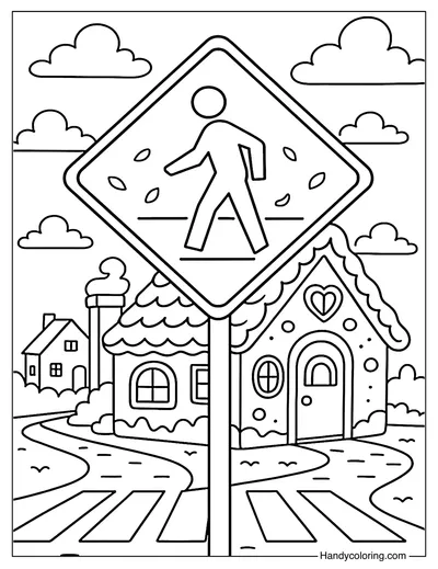 Crosswalk Whimsical Town Coloring Page
