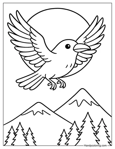 Crow and Moon Coloring Page