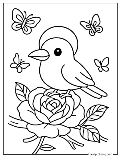 Crow and Roses Coloring Page