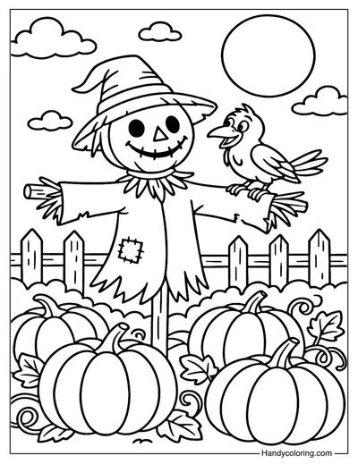 Crow and Scarecrow Coloring Page