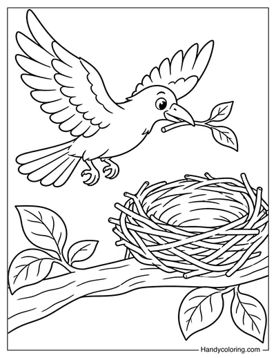 Crow Building a Nest with a Twig