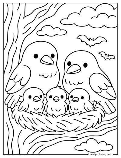 Crow Family Coloring Page