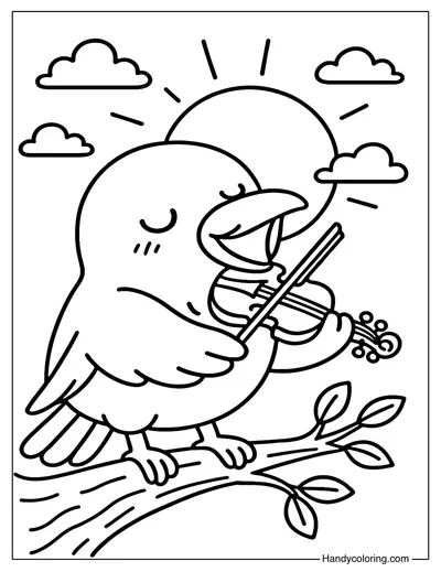 Crow Musician Coloring Page