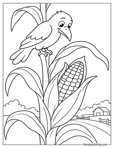 Crow Perched on a Corn Stalk