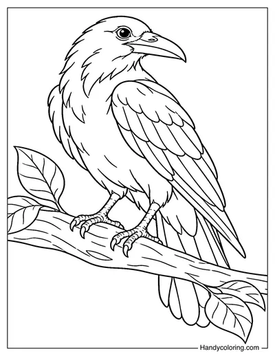 Crow Perched on a Leafy Tree Branch