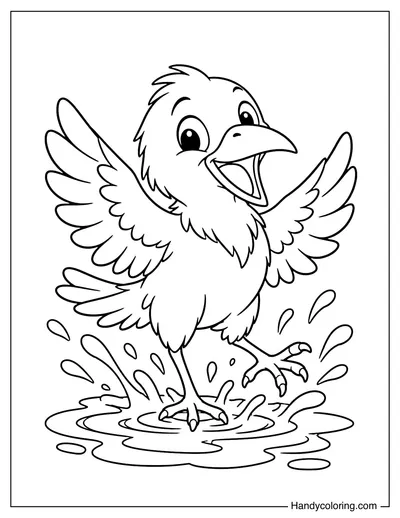 Crow Splashing in a Puddle