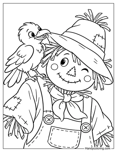 Crow Tugging on a Scarecrow's Hat