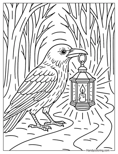 Crow with Lantern Coloring Page