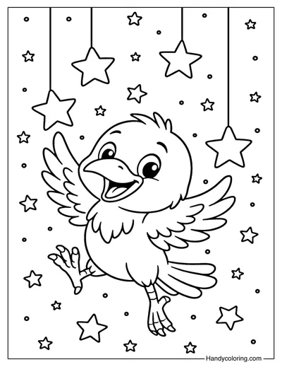 Crow with Stars Coloring Page