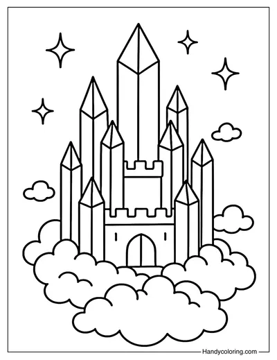 Crystal Castle on Clouds Coloring Page