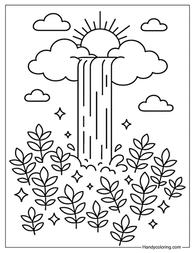 Crystal Waterfall Coloring Page