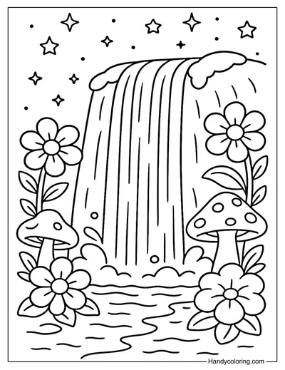 Crystal Waterfall Coloring Page Free