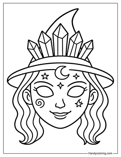 Crystal Witch Mask Coloring Page