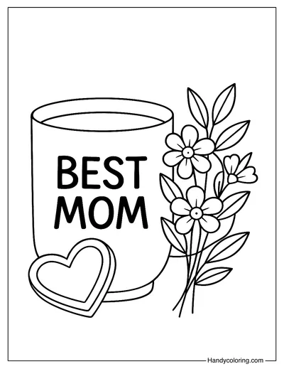 Cup of Love for Mom Coloring Page