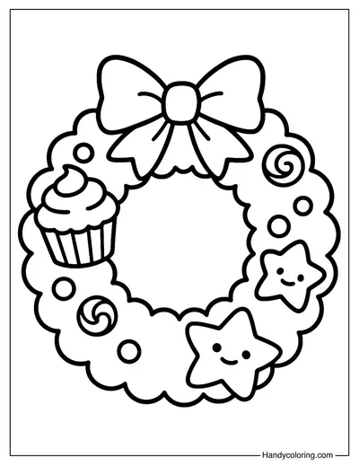 Cupcake and Cookie Wreath Coloring Page