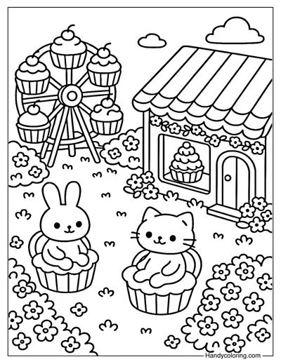 Cupcake Ferris Wheel Bakery Coloring Page
