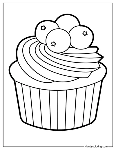 Cupcake with Blueberries and Buttercream Coloring Sheet