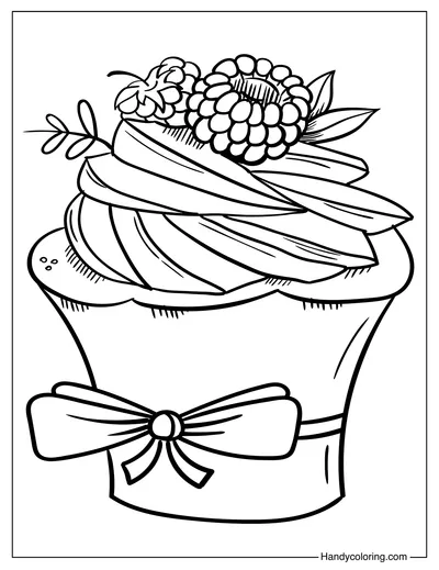 Cupcake with Bow Coloring Page