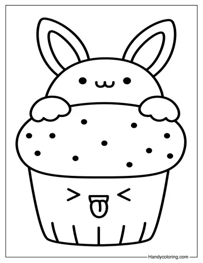 Cupcake with Bunny on Top Coloring Page