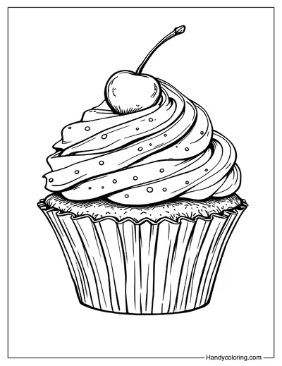 Cupcake with Cherry Coloring Page Free