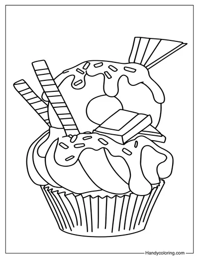 Cupcake with Donut To Color