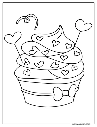 Cupcake With Hearts To Color
