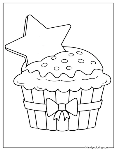 Cupcake with Star Coloring Page