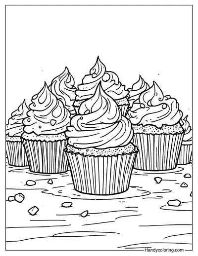 Cupcakes on a Table Coloring Sheet