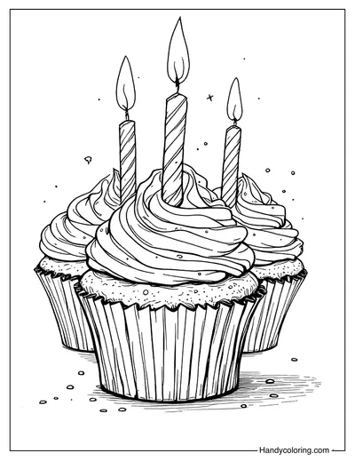 Cupcakes with Candles Coloring To Printt
