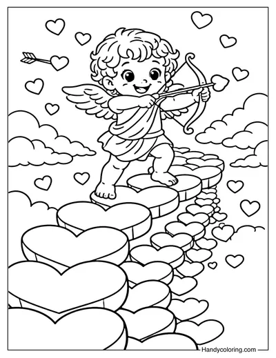 Cupid And Heart Path Coloring Page