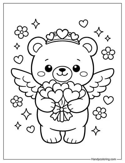 Cupid Bear Coloring Page