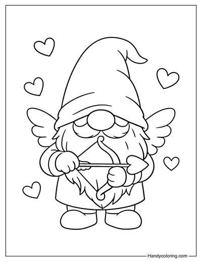 Cupid Gnome Valentine Coloring Page