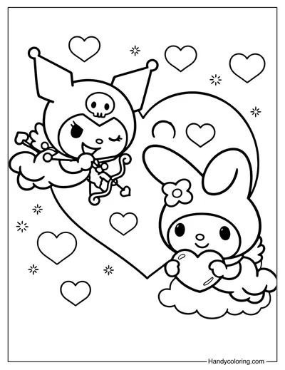 Cupid Love Kuromi and My Melody Coloring Page