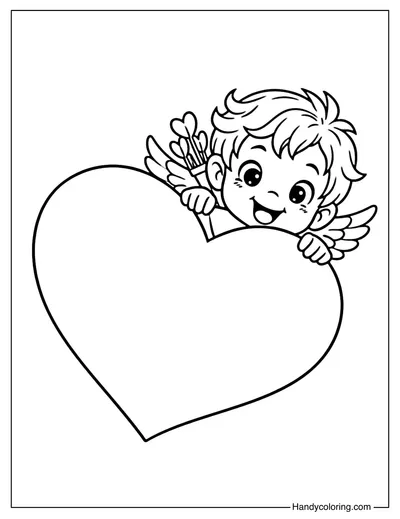 Cupid Peeking From Heart Coloring Page