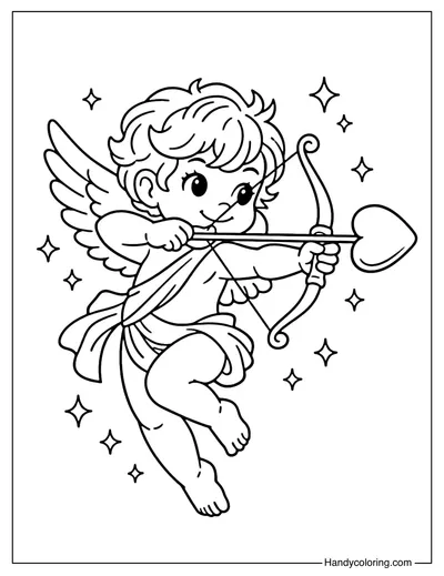 Cupid Shooting Heart Arrow Coloring Page