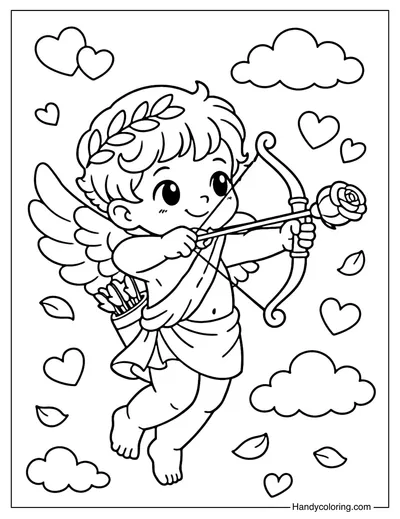 Cupid Shooting Rose Arrow Coloring Page