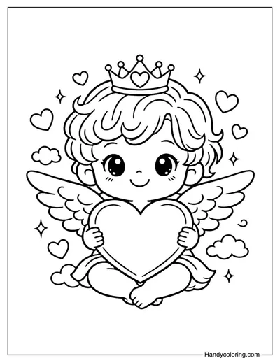 Cupid With Heart Crown Coloring Page