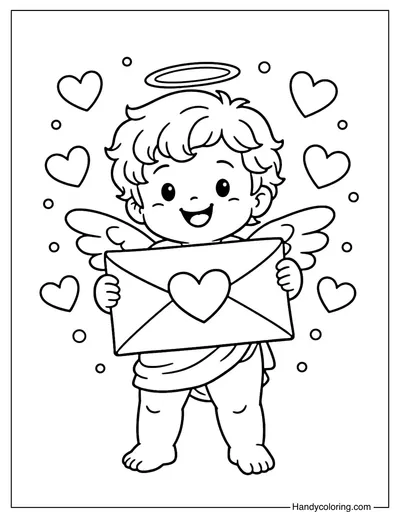 Cupid With Love Letter Coloring Page