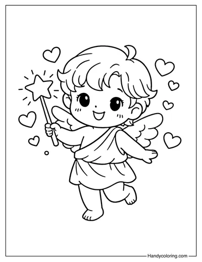 Cupid With Star Wand Coloring Page