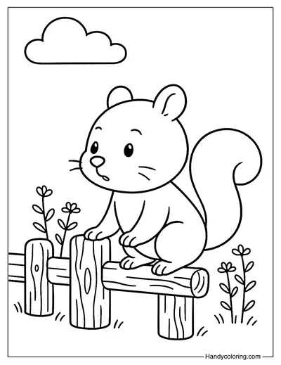 Curious Squirrel on a Fence Coloring Page