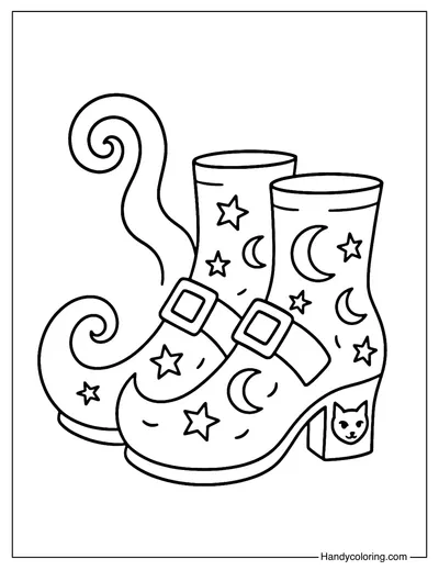 Curly Witch Shoes Coloring Page