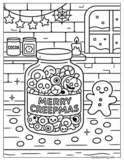 Cursed Christmas Candy Jar Coloring Page