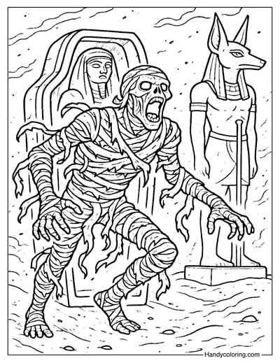 Cursed Tomb Mummy Coloring Page