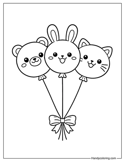 Cute Animal Balloons Coloring Page