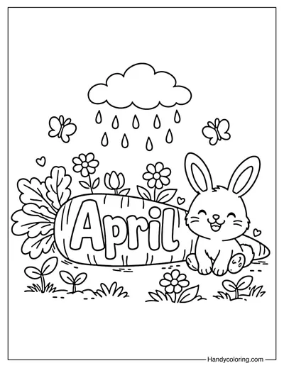 Cute April Bunny Coloring Page